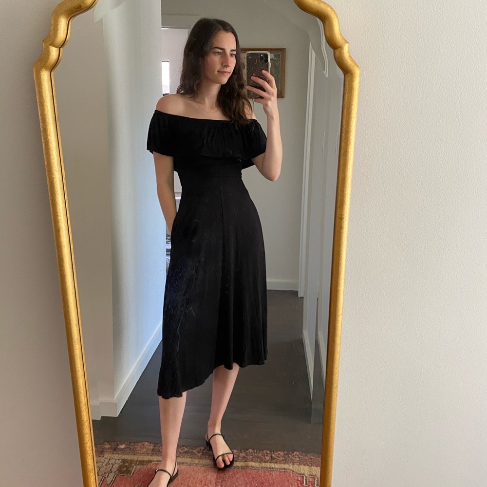 Reformation Black Swing Off-the-Shoulder Dress